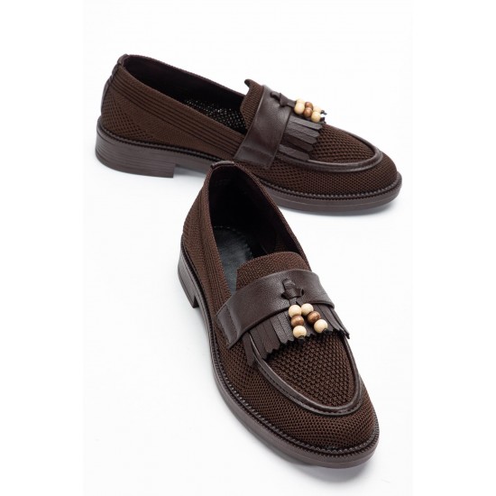 Acı kahve püsküllü loafer