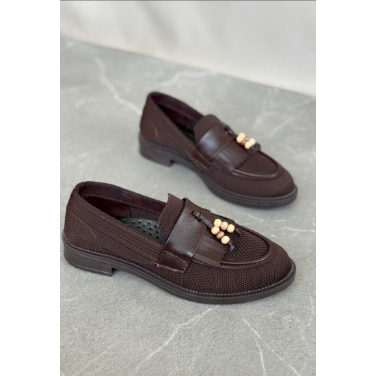 Acı kahve püsküllü loafer