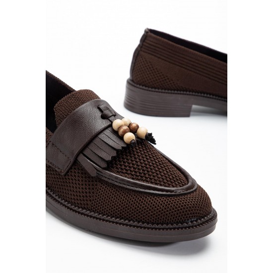 Acı kahve püsküllü loafer