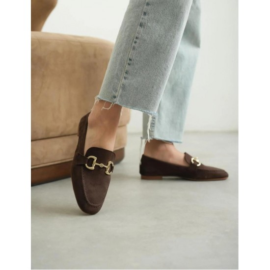 Acı kahve Süet Kadın Loafer Ayakkabı